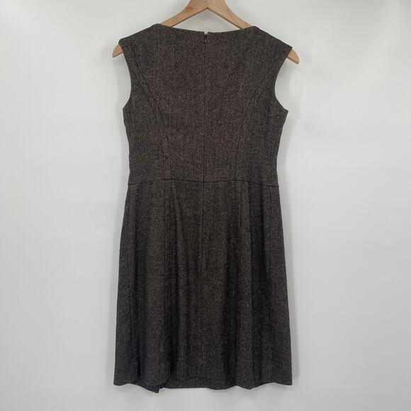Ann Taylor Shift Dress Front Button Pleats Virgin Wool Brown Petite Womens 4P - Picture 7 of 10
